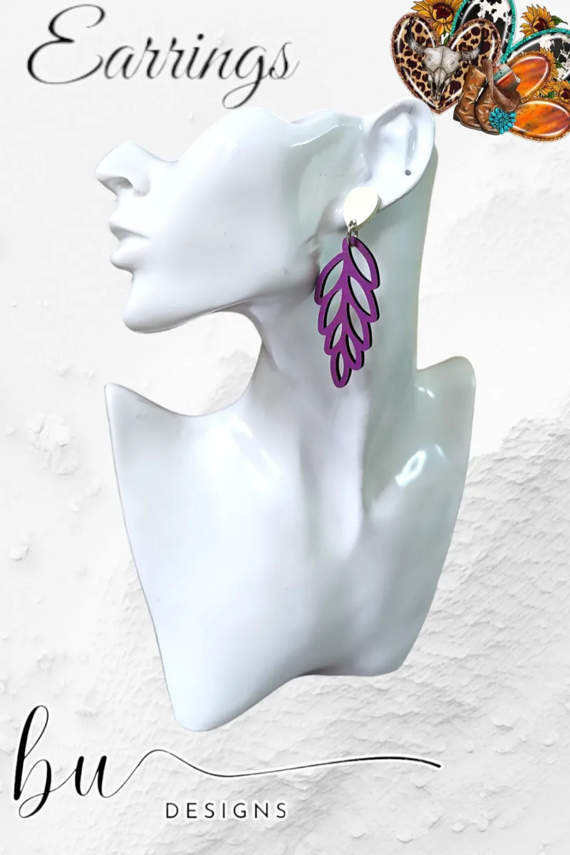 Colour Block Leaf Earrings - Purple