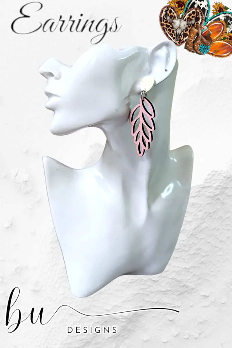 Colour Block Leaf Earrings - Pink