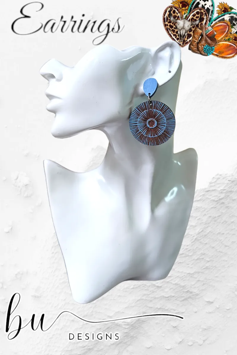 Mandala Designer Earrings - Barrel Blue
