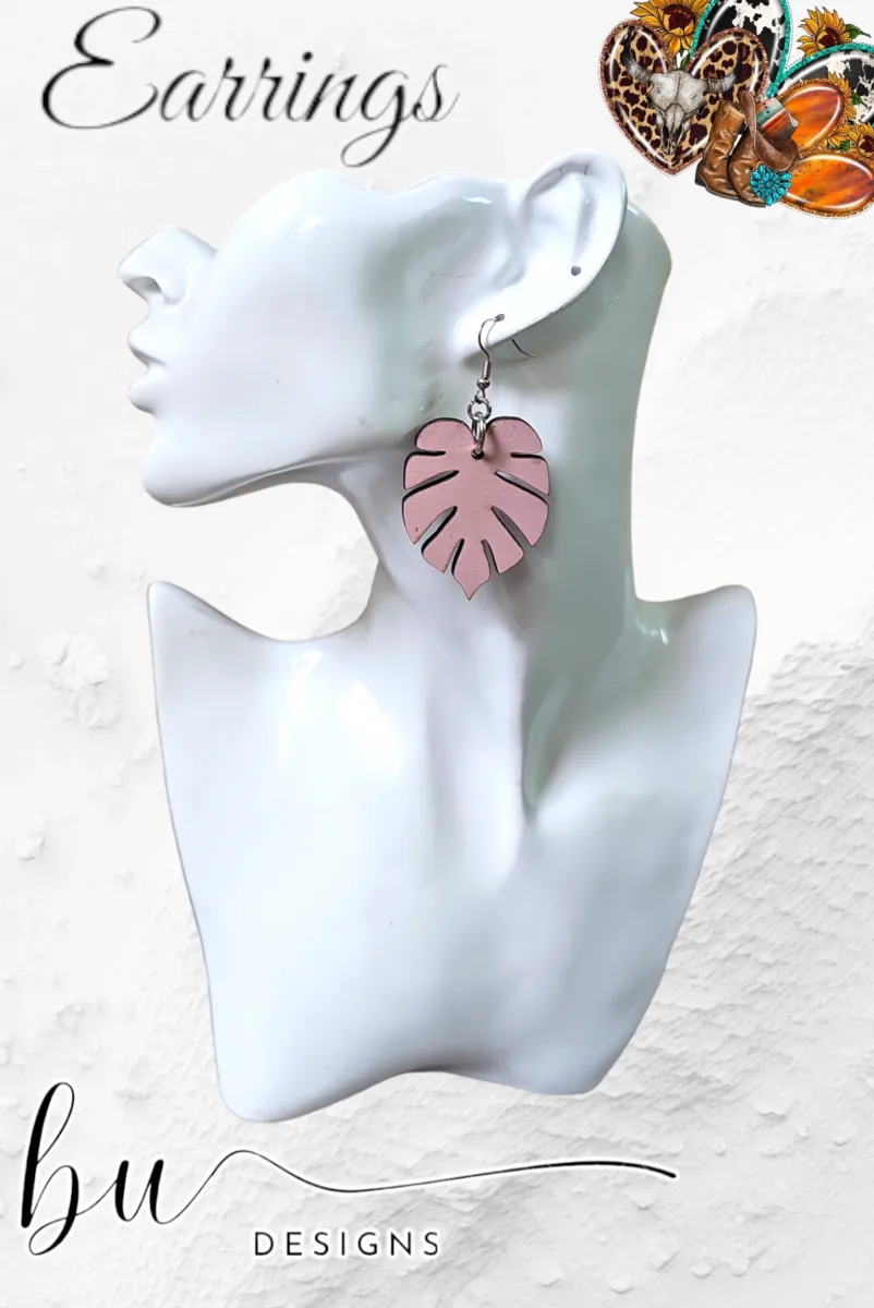 Monstera Leaf Earrings - Pink