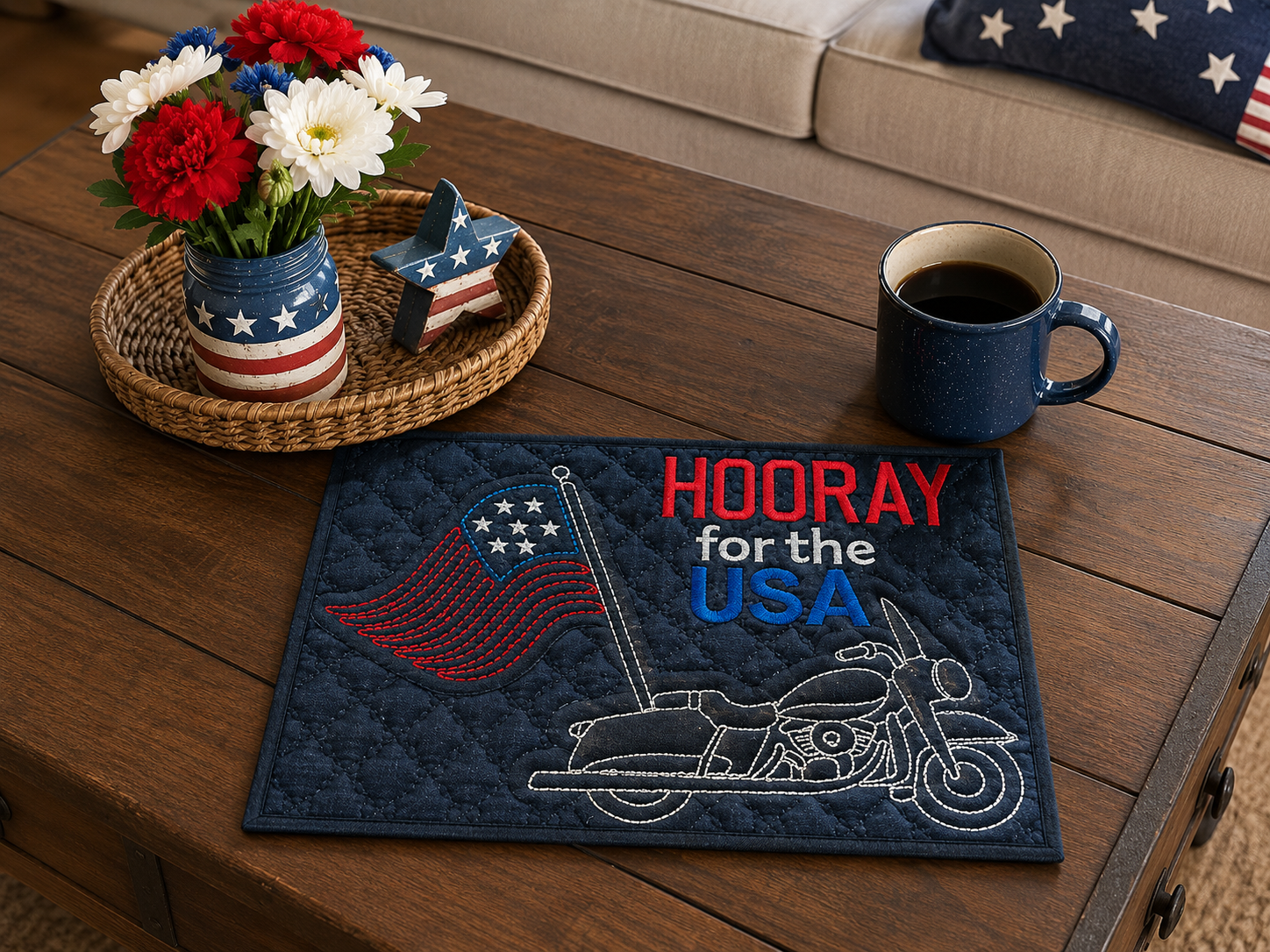 ITH HOORAY FOR THE USA MUG RUG 5X7