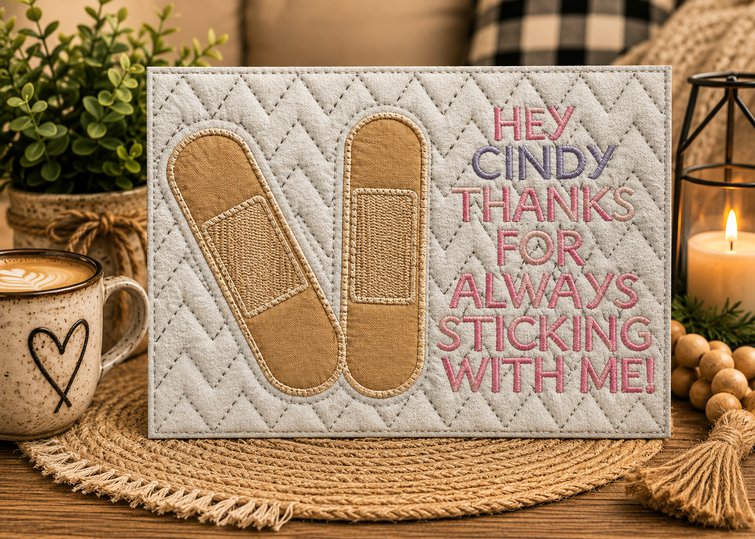 ITH THANKS FOR STICKING MUG RUG 5X7