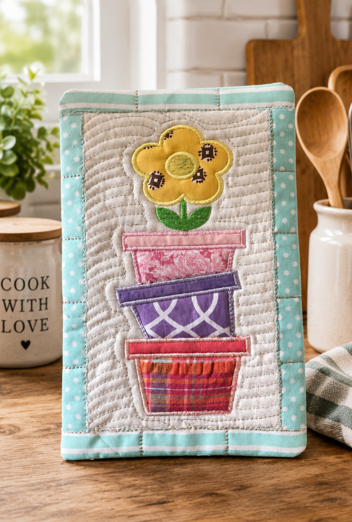 ITH FLOWER POT HOT PAD 9X6