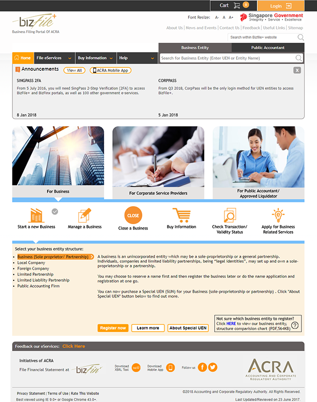 Launch of new BizFile+ user interface on 9 Feb 2018