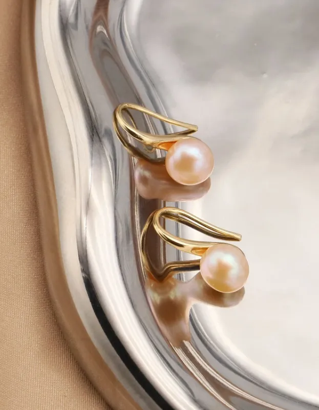 Луксозни обеци с натурални култивирани перли LEILA в цвят праскова