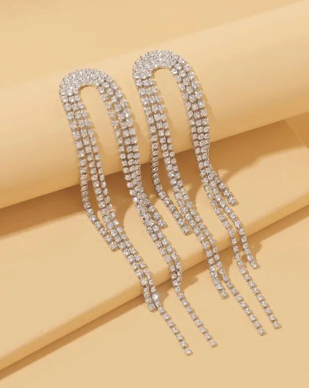 Луксозни висящи обеци VELLA с кристали ефектен дизайн