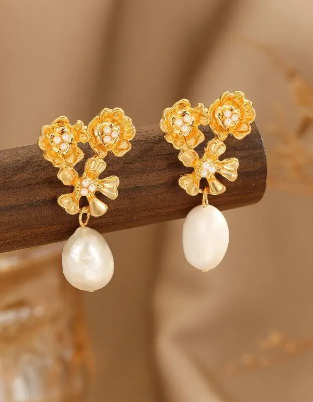 Луксозни обеци с култивирани перли ISKRA ефектни цветя