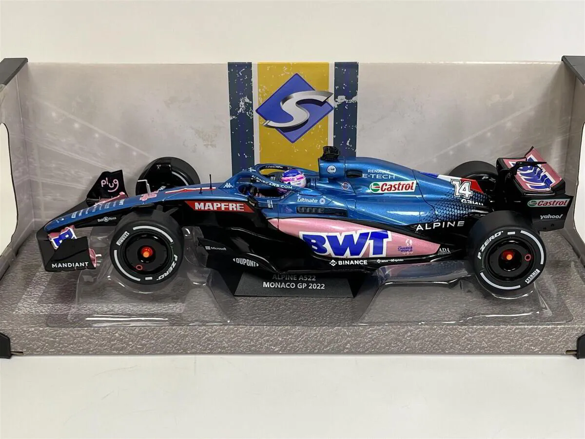 Alpine A522 BWT F1 Team 7th Monaco GP 2022 Fernando Alonso con Vetrina 1:18