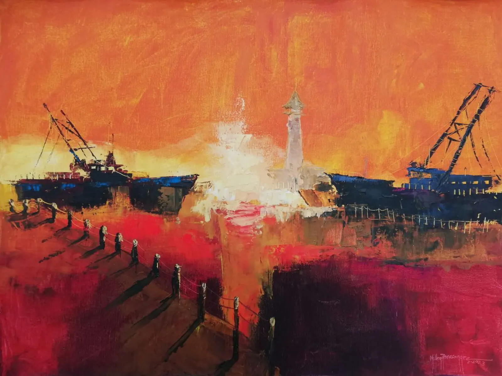 Premium Art Gallery Galeria de Arte Atardecer en el puerto by Milton Pocasangre