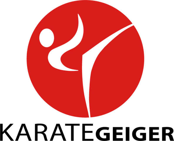 Logo der Kampfkunstschule Geiger mit einem roten kickenden Kämpfer Icon