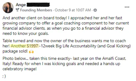 Coach Ange turned the tables on her financial advisor and onboarded her as a coaching client using the Level up Formula!