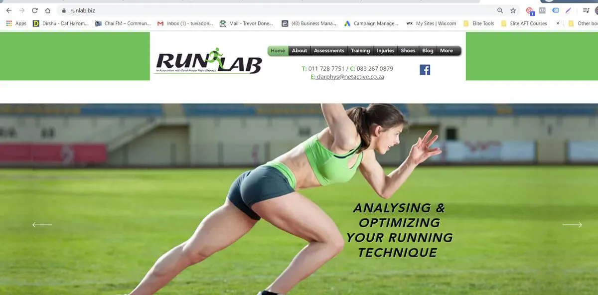 RunLab Physiotherapists Brochure based Wix Website banner