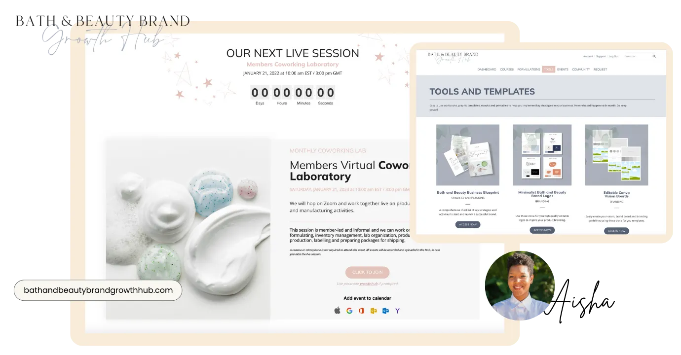 Bath and Beauty Brand website preview built with Digital Course Hive's all in one digital marketing platform