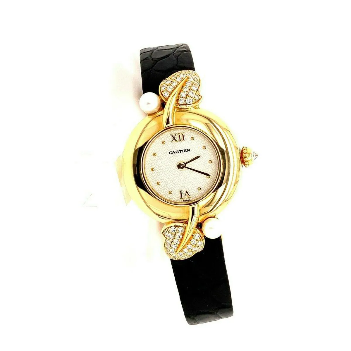 Cartier Colisee Uhr mit Diamanten und Perlen aus 18K Gelbgold + Box ( Selten ! )