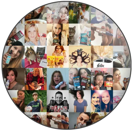 Collage von Bildern mit Konsumenten in einem Kreis