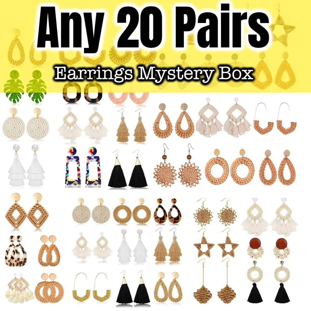 Handwoven Earrings Mystery Box - 20 Pairs Assorted Fashion Jewelry