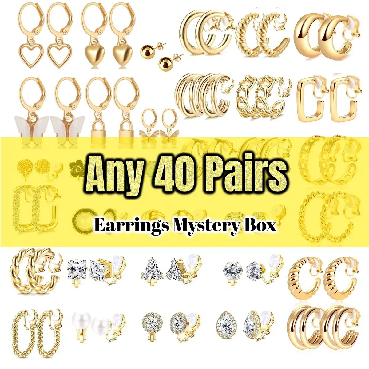 Earrings MYSTERY BOX 40 Pairs Golded Color Ideal Gifts for Women