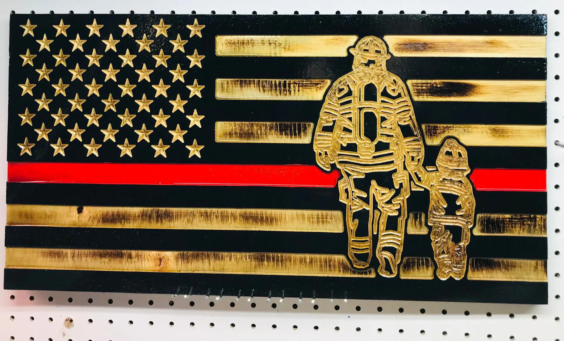 Firefighter with Child Flag 13X25