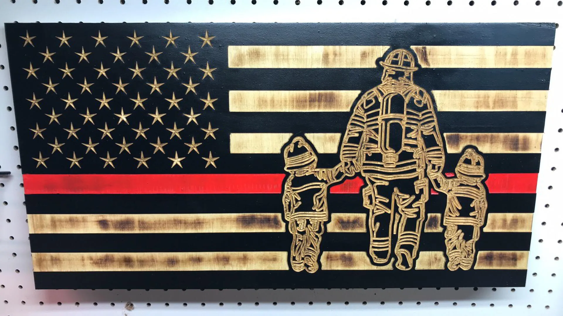 Firefighter with 2 Children Flag 13X25
