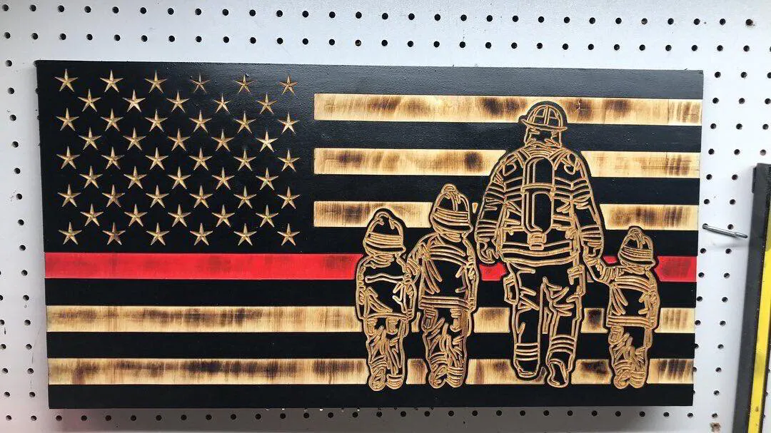 Firefighter with 3 Children Flag 13X24.75