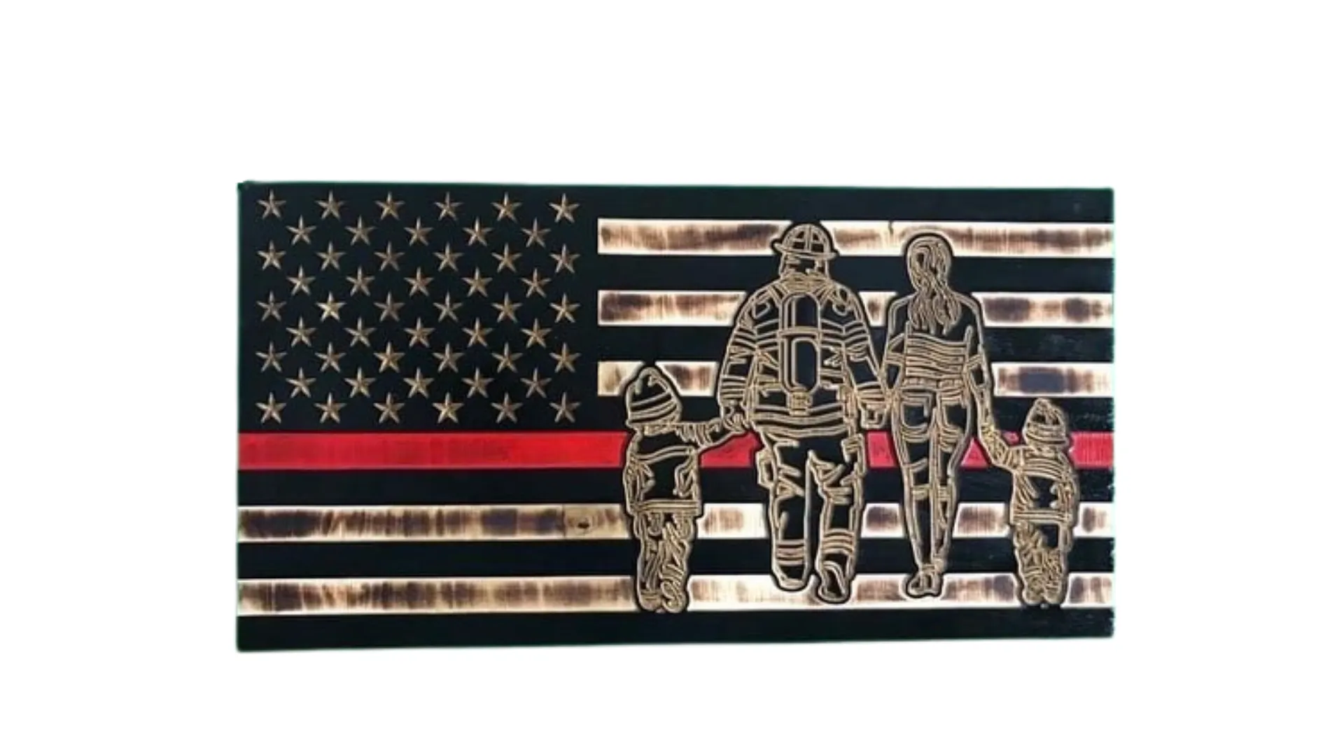 Firefighter and Spouse with 2 Children Flag 13" X 24.75"