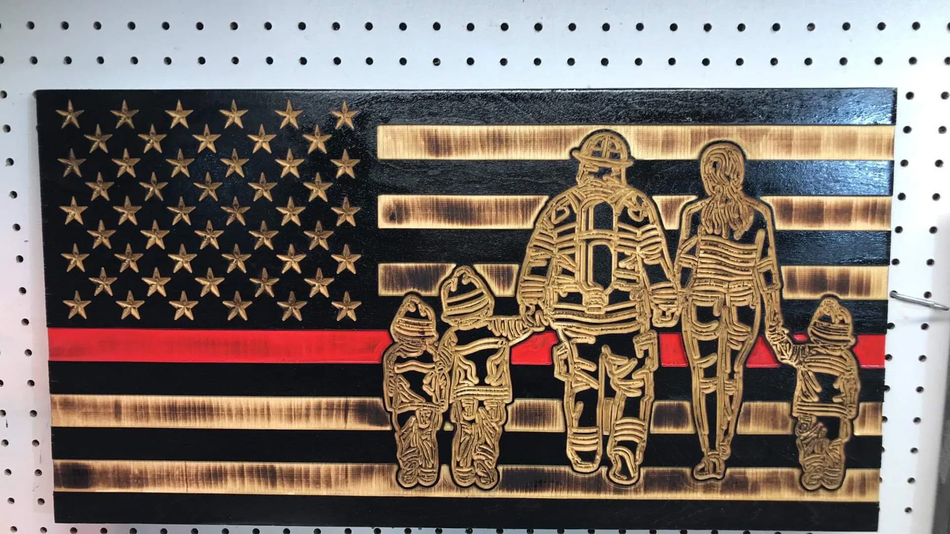 Firefighter and Spouse with 3 Children Flag 13" X 24.75"