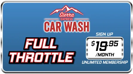 Full Throttle Wash. Sign Up for $19.95 per month for Unlimited Membership.