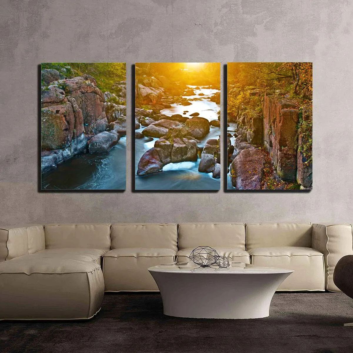 S3 Printed Acoustic Panels - Sunrise Over River - 3 Panels