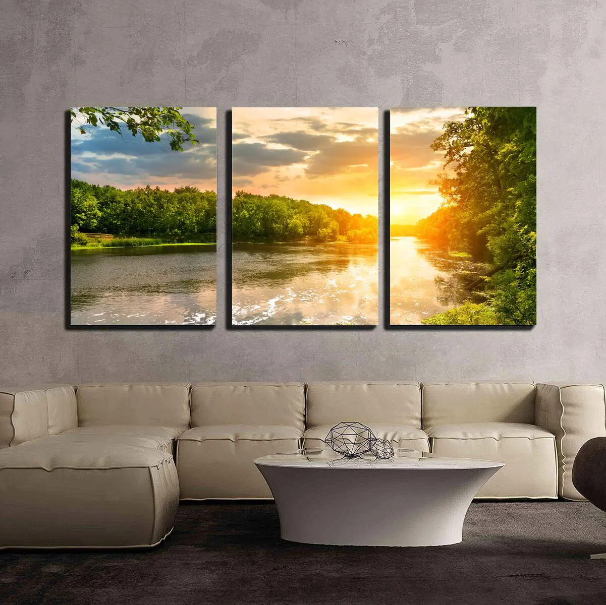 S3 Printed Acoustic Panels - Sunrise over wide river - 3 Panels