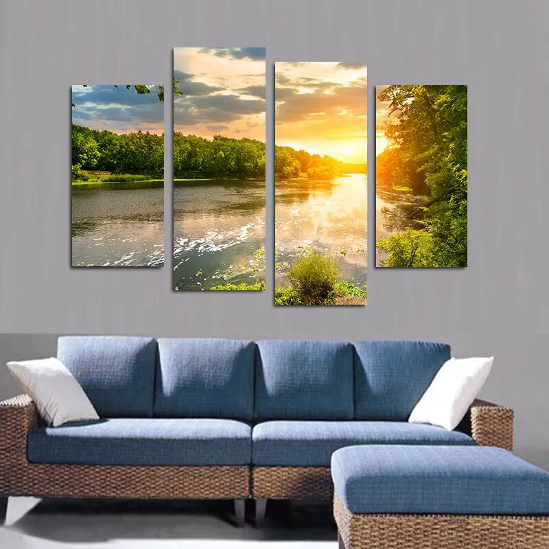 S3 Printed Acoustic Panels - Sunrise Over Wide River - 4 Panels