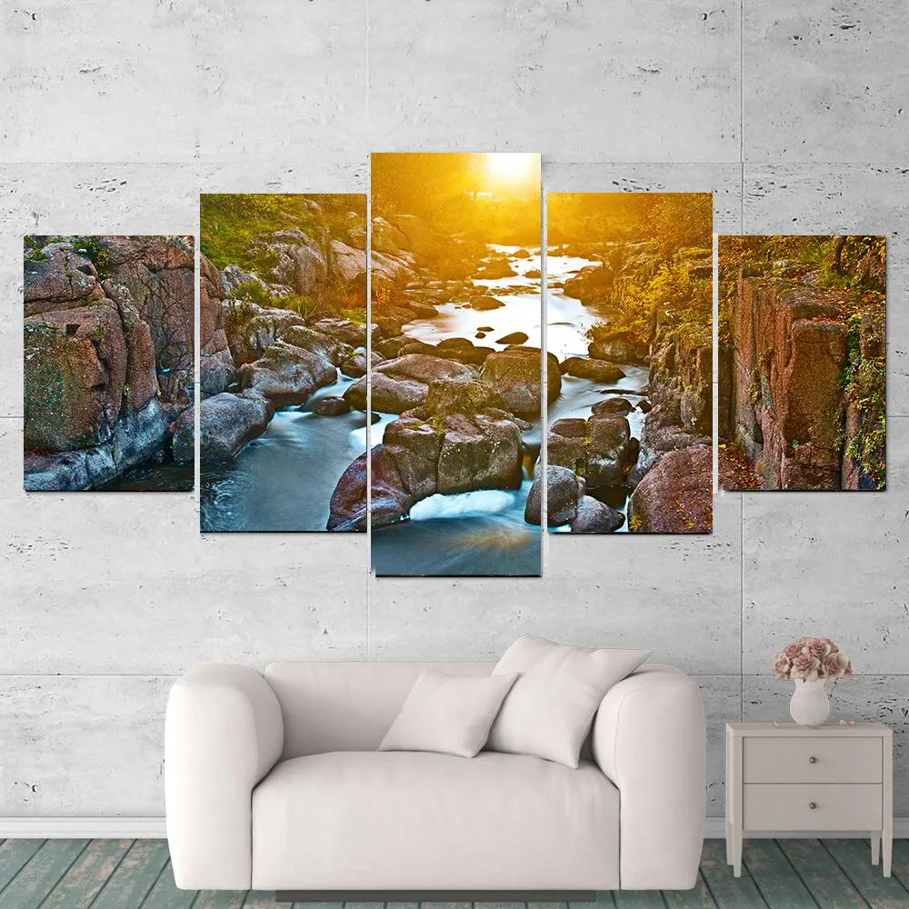 S3 Printed Acoustic Panels - Sunrise Over River - 5 Panels
