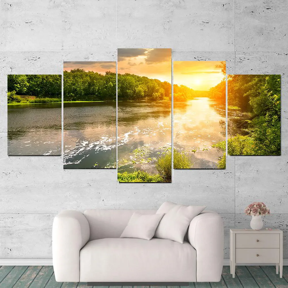 S3 Printed Acoustic Panels - Sunrise over wide river - 5 Panels