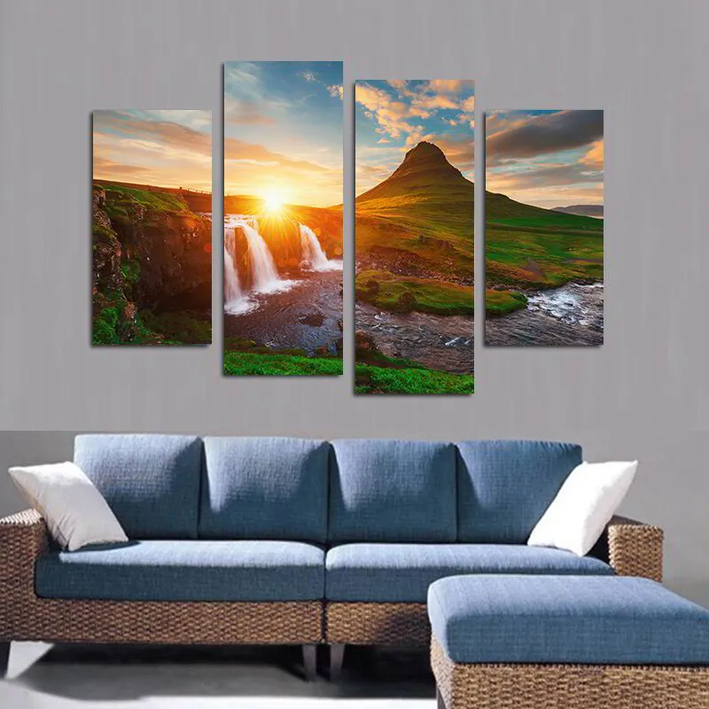 S3 Printed Acoustic Panels - Sunrise Over a Waterfall - 4 Panels