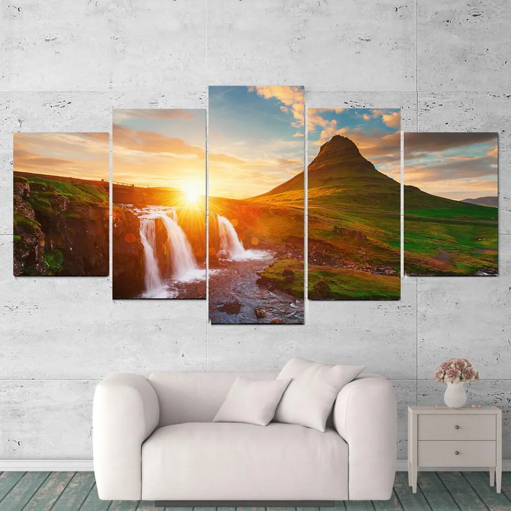 S3 Printed Acoustic Panels - Sunrise Over a Waterfall - 5 Panels