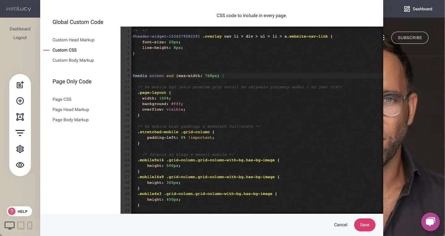 Korzystanie z niestandardowych kodów CSS oraz JS (JavaScript)