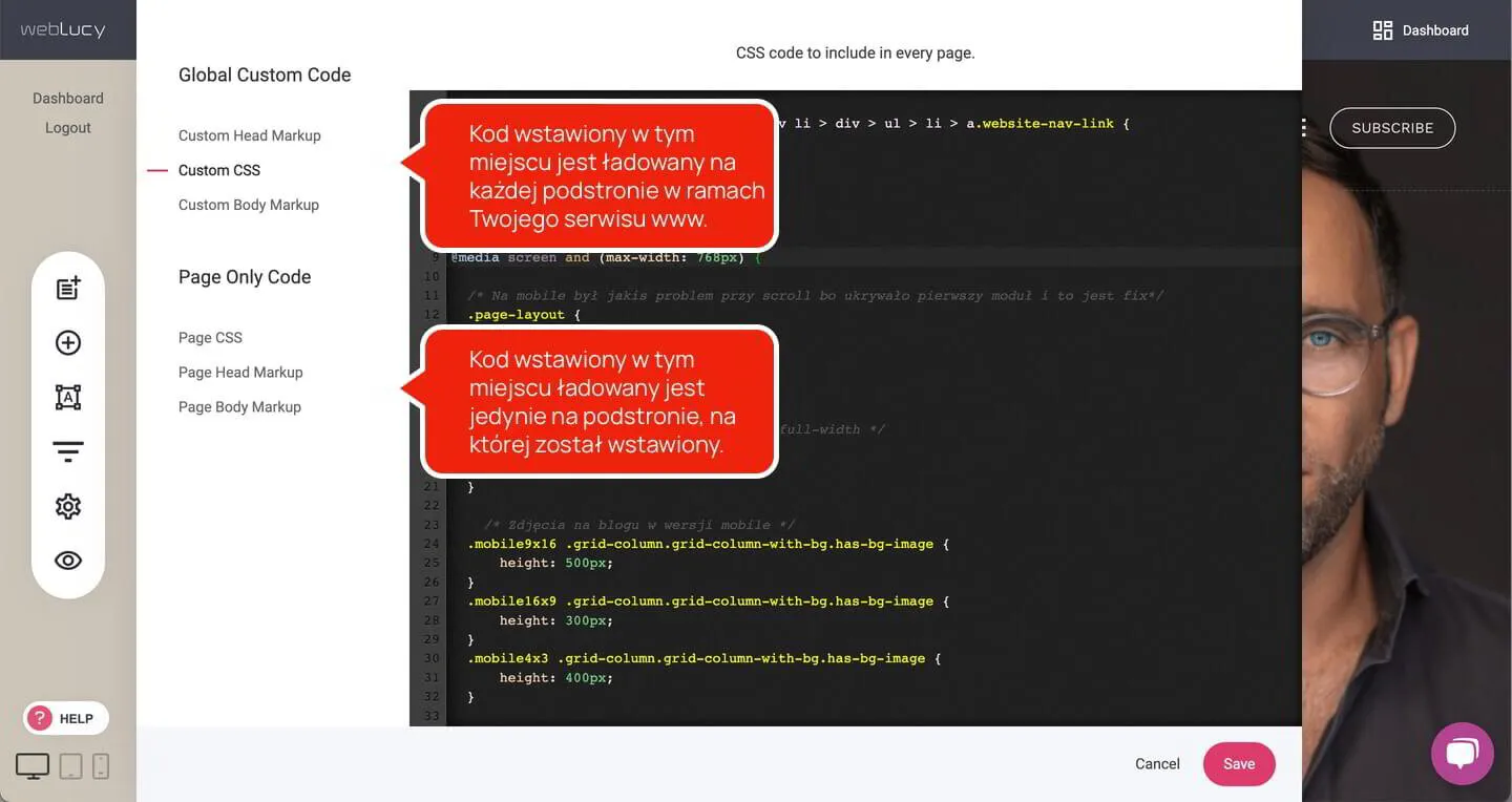 WEBLUCY - niestandardowe kody CSS oraz JavaScript