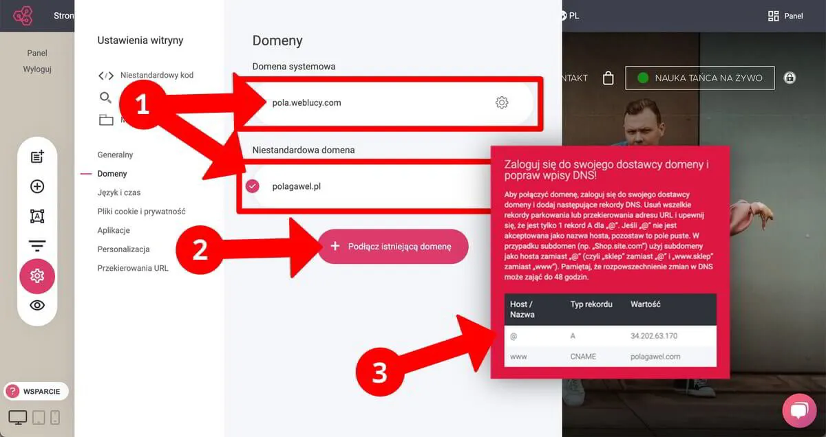Podłączenie własnej domeny
