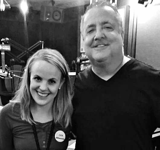 Photograph of Abby London with Dori Monson, captured during her interview and live studio performance on his popular Conservative talk radio show on 97.3FM in Seattle Washington.