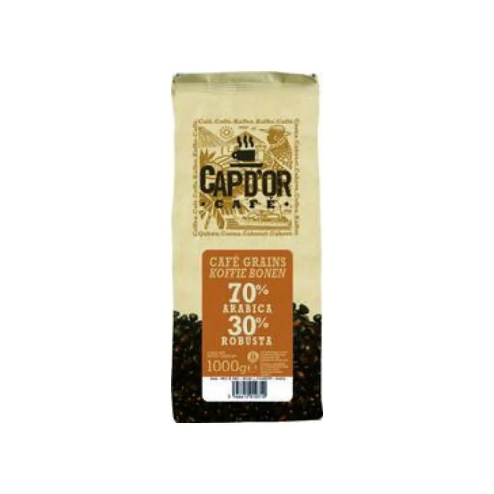 Café en grains 70% arabica 30% robusta Cap d'or 1 kg