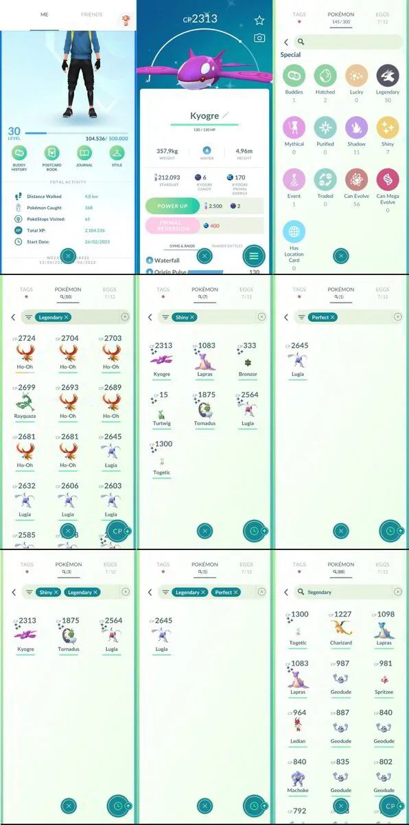 Pokémon Go Account ✨ Team Mystic Level 30 ✨ 7 Shiny ✨ 50 Legendary Pokémon  ✨ 1 Hundo ✨ 1 Legendary IV 100% ✨ 3 Shiny Legendary/ Mythicals [Shiny  Kyogre + Shiny Tornadus + Shiny Lugia] ✨ 212K Stardust ✨ 