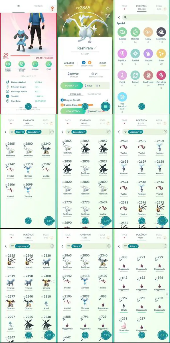 ✨ Pokémon Go Account ✨ Team Valor Level 29 ✨ 20 Shiny ✨ 117 Legendary ✨ 8 Shiny Legendary [2 Shiny Reshiram + Shiny Giratina + 3 Shiny Yveltal] ✨171 Pokémon ✨ 380K Stardust ✨ Bag Items 1163 ✨ SKU333 ✨ Instant Delivery