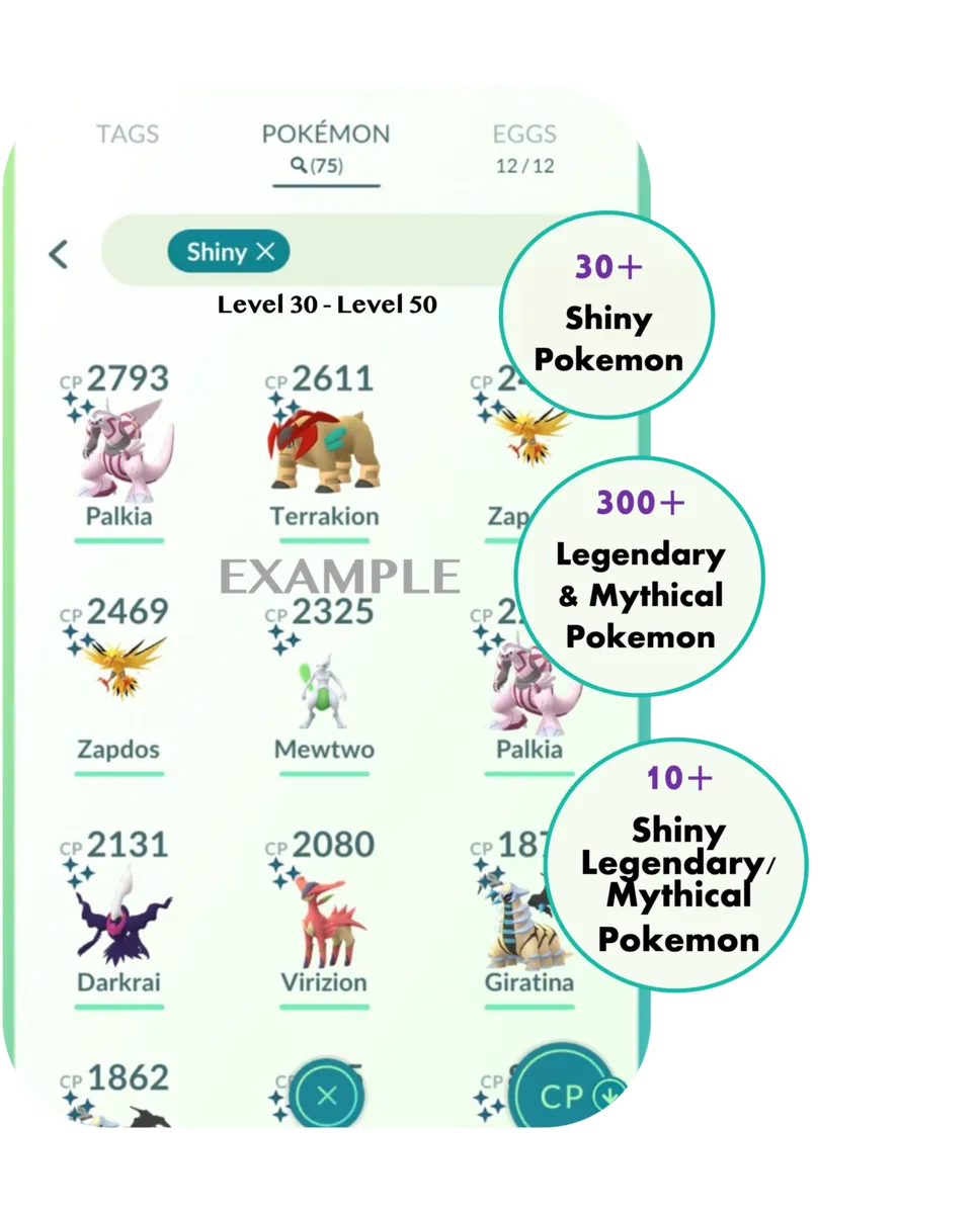 Pokemon Level 41 GO 459 unique shiny Collection Mystic account since 2017