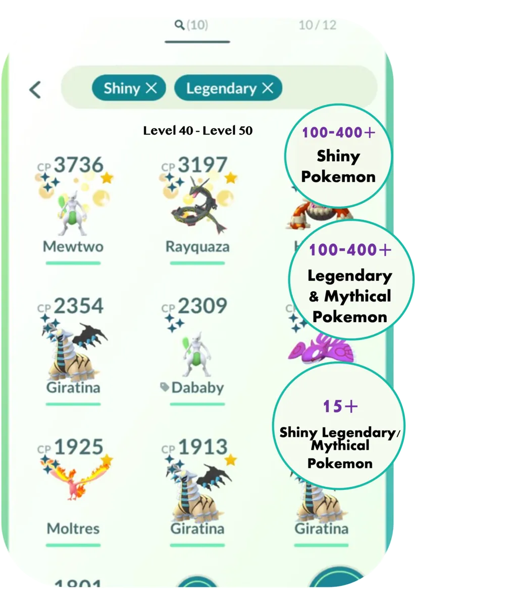 Pokemon Level 41 GO 459 unique shiny Collection Mystic account since 2017