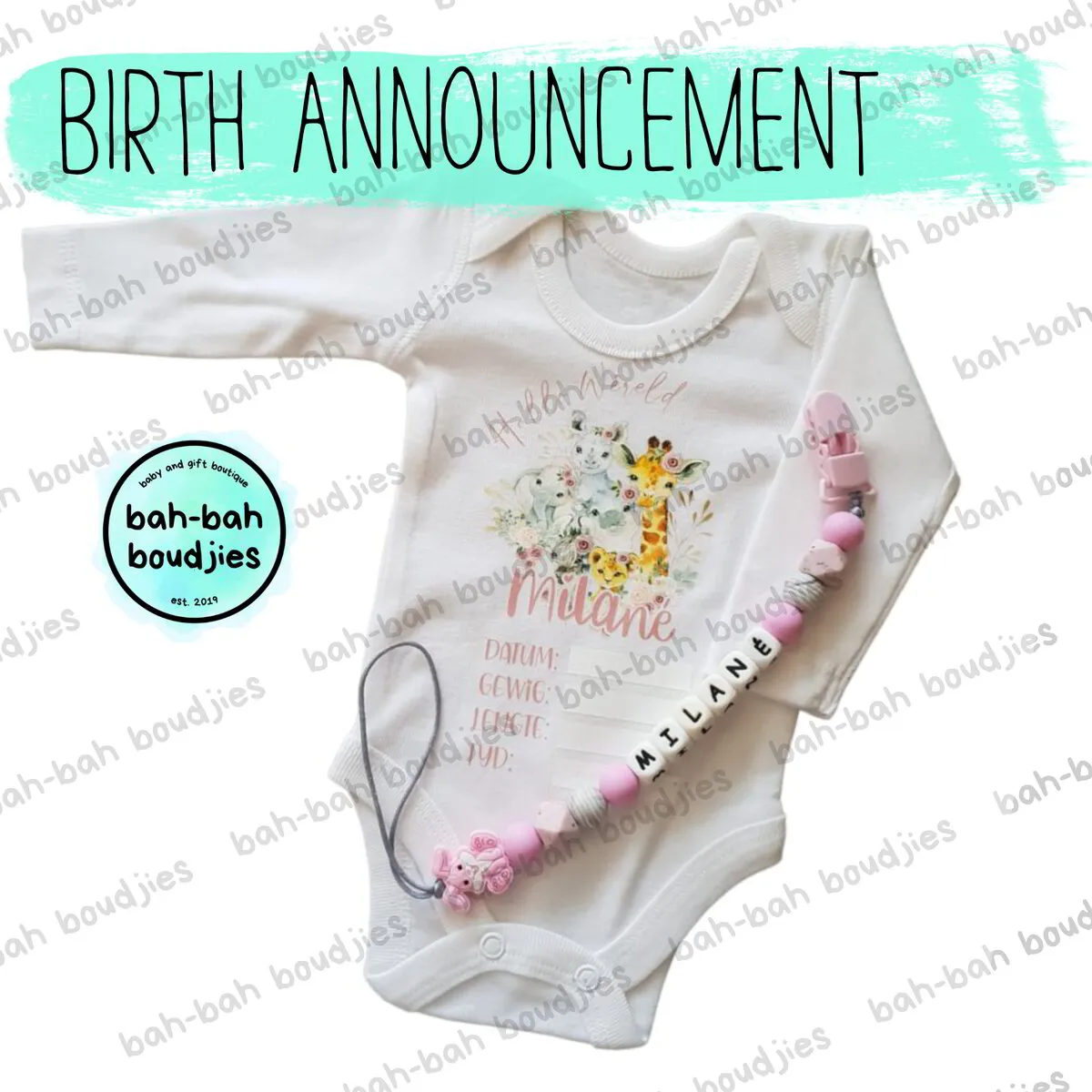 Birth Announcement Vest & Silicone Dummy Clip Combo