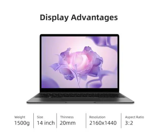 CHUWI GemiBook Pro 14 inch 2K Screen Laptop 16GB RAM 512GB SSD Intel Celeron Quad Core Windows 10 Computer with Backlit Keyboard