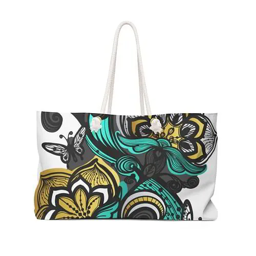 Uniquely You Weekender Tote Bag - Shopping Shoulder Bag / Green Butterfly