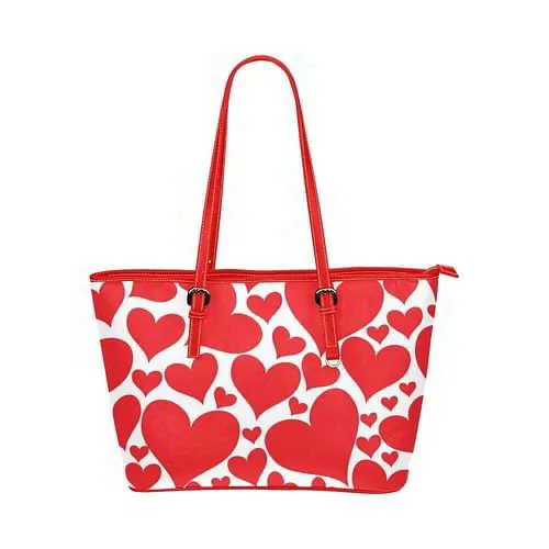 Uniquely You Leather Tote Bag with Red Handle / Love Red Hearts - S413769