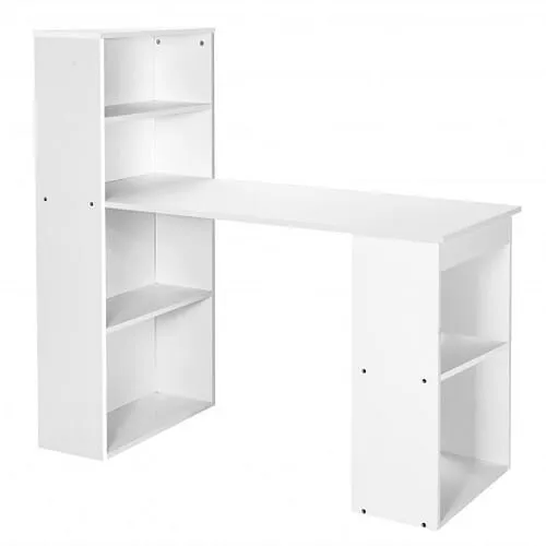 Computer Desk Writing Workstation Office with 6-Tier Storage Shelves-White - Color: White