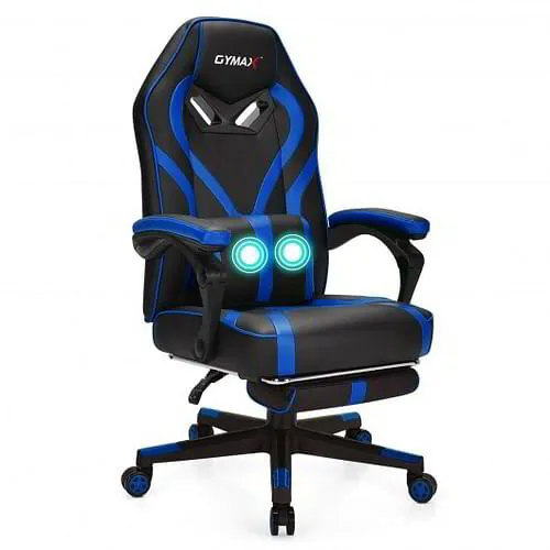 Computer Massage Gaming Recliner Chair with Footrest-Blue - Color: Blue