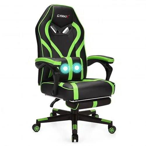 Computer Massage Gaming Recliner Chair with Footrest-Green - Color: Green